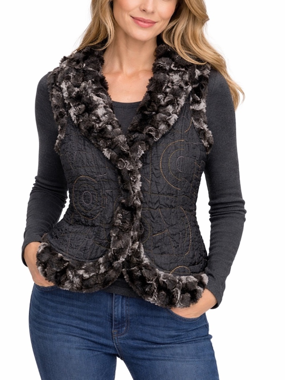 Lindi Vest Womens Size Large Black Gold Boho Gypsy Goth Biker Quirky